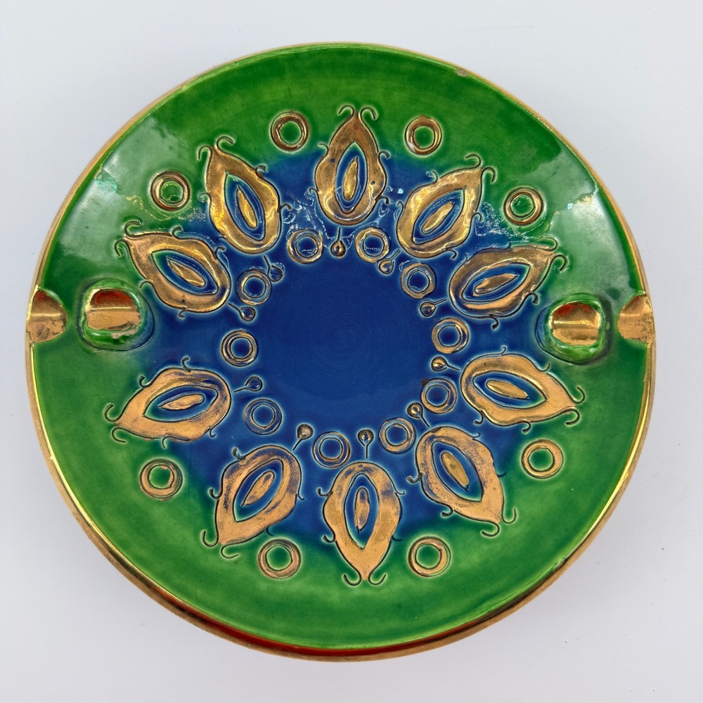 Vintage Bitossi Soraya Thai Silk Ashtray Aldo Londi Italy MCM Pottery Dish 7.5" - Picture 2 of 9
